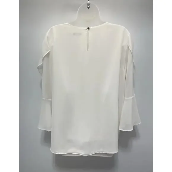 Calvin Klein White Ruffle Sleeve Lined Blouse EUC Size Large - Picture 4 of 8